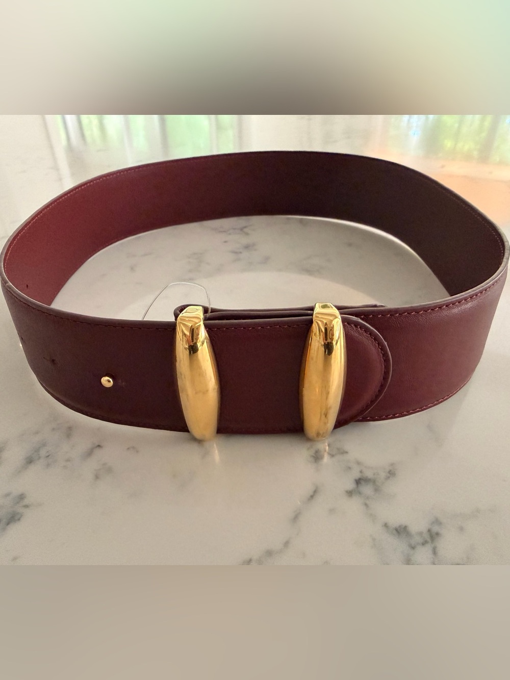 ALTUZARRA Gorgeous Rich Burgundy Leather Belt & Gold Slat Buckles S NWT $440!!
